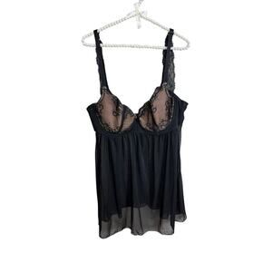 Adore Me Teddy Womens Size 42D Black Lacy Lingerie Intimates Sheer Lace Sexy